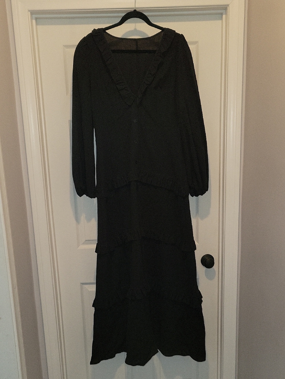 Commense Black Long Sleeve Ruffle-Tier Maxi Dress - Picture 2 of 8
